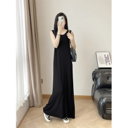 冰絲無袖背心裙女夏季新款寬松顯瘦超長款及踝內搭吊帶針織連衣裙