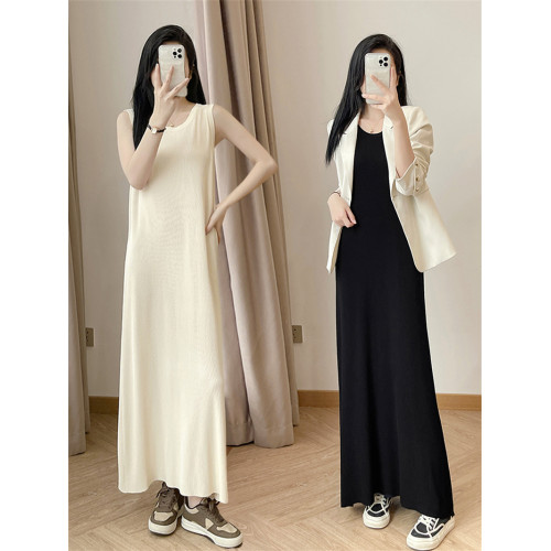 冰絲無袖背心裙女夏季新款寬松顯瘦超長款及踝內搭吊帶針織連衣裙