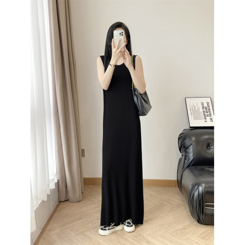 冰絲無袖背心裙女夏季新款寬松顯瘦超長款及踝內搭吊帶針織連衣裙