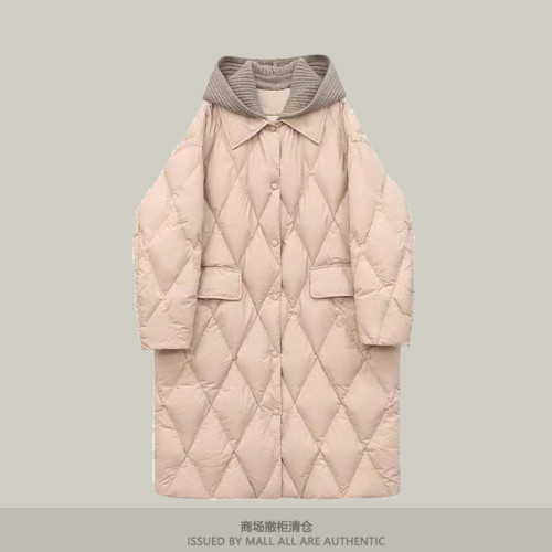 撤櫃韓版針織帽羽絨棉服女中長款冬寬松連帽菱形格過膝羽絨棉外套 撤櫃韓版針織帽羽絨棉服女中長款冬寬松連帽菱形格過膝羽絨棉外套