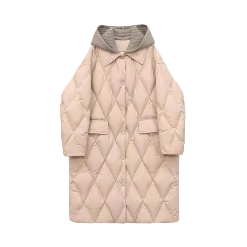 撤櫃韓版針織帽羽絨棉服女中長款冬寬松連帽菱形格過膝羽絨棉外套 撤櫃韓版針織帽羽絨棉服女中長款冬寬松連帽菱形格過膝羽絨棉外套