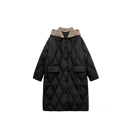 撤櫃韓版針織帽羽絨棉服女中長款冬寬松連帽菱形格過膝羽絨棉外套 撤櫃韓版針織帽羽絨棉服女中長款冬寬松連帽菱形格過膝羽絨棉外套