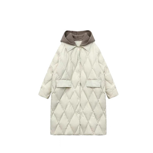 撤櫃韓版針織帽羽絨棉服女中長款冬寬松連帽菱形格過膝羽絨棉外套 撤櫃韓版針織帽羽絨棉服女中長款冬寬松連帽菱形格過膝羽絨棉外套