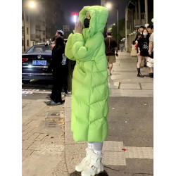 歐洲站時尚中長款綠色連帽羽絨棉服女冬新款韓版寬松加厚保暖外套
