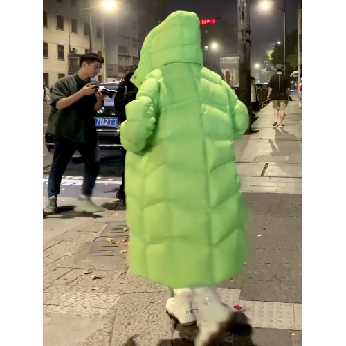 歐洲站時尚中長款綠色連帽羽絨棉服女冬新款韓版寬松加厚保暖外套 歐洲站時尚中長款綠色連帽羽絨棉服女冬新款韓版寬松加厚保暖外套