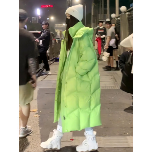 歐洲站時尚中長款綠色連帽羽絨棉服女冬新款韓版寬松加厚保暖外套 歐洲站時尚中長款綠色連帽羽絨棉服女冬新款韓版寬松加厚保暖外套