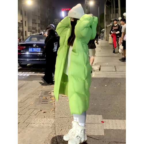 歐洲站時尚中長款綠色連帽羽絨棉服女冬新款韓版寬松加厚保暖外套 歐洲站時尚中長款綠色連帽羽絨棉服女冬新款韓版寬松加厚保暖外套