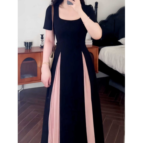 大碼法式網紗拼接別致連衣裙女夏季2025新款胖mm收腰氣質小黑裙子 大碼法式網紗拼接別致連衣裙女夏季2025新款胖mm收腰氣質小黑裙子