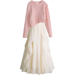 春秋奶乖炸街粉色毛衣裙子套裝裙氣質連衣裙女高級感吊帶裙兩件套