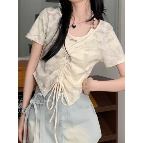 大碼夏季設計感掛脖短款短袖T恤女胖mm假兩件高級感顯瘦正肩上衣