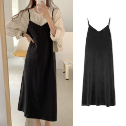 西裝吊帶裙女裝v領曡穿遛彎裙外穿寬松連衣裙內搭單穿無袖a字裙女