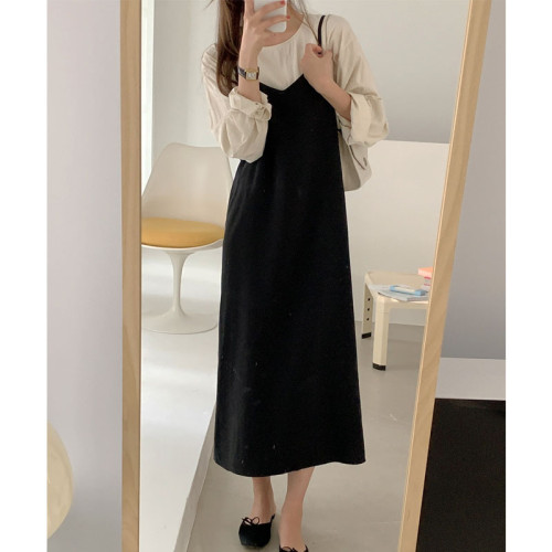 西裝吊帶裙女裝v領曡穿遛彎裙外穿寬松連衣裙內搭單穿無袖a字裙女