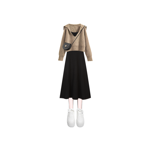 美拉德韓系穿搭吊帶連衣裙秋裝女款2025年新款禦姐風法式針織長裙 美拉德韓系穿搭吊帶連衣裙秋裝女款2025年新款禦姐風法式針織長裙