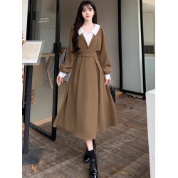 大碼美拉德法式假兩件連衣裙女早秋巨好看的胖mm顯瘦高級感長裙子