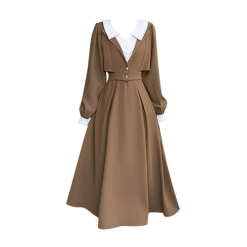 大碼美拉德法式假兩件連衣裙女早秋巨好看的胖mm顯瘦高級感長裙子