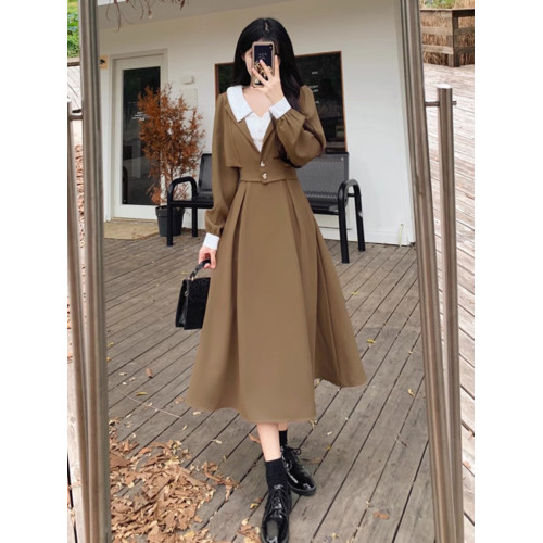 大碼美拉德法式假兩件連衣裙女早秋巨好看的胖mm顯瘦高級感長裙子