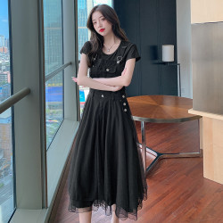 牛仔網紗背帶裙2025年新款減齡顯瘦吊帶連衣裙仙女裙子兩件套裝潮