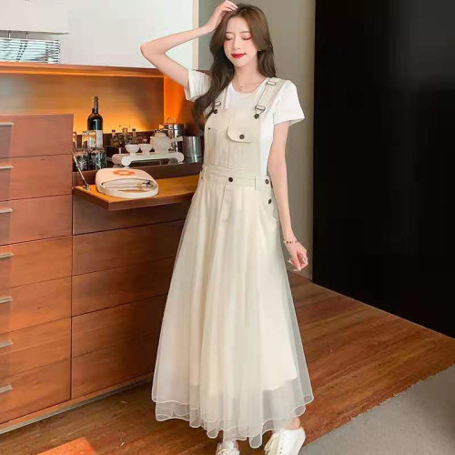 牛仔網紗背帶裙2025年新款減齡顯瘦吊帶連衣裙仙女裙子兩件套裝潮