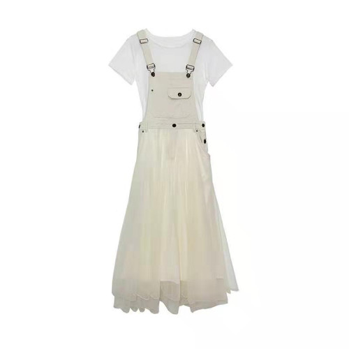 牛仔網紗背帶裙2025年新款減齡顯瘦吊帶連衣裙仙女裙子兩件套裝潮