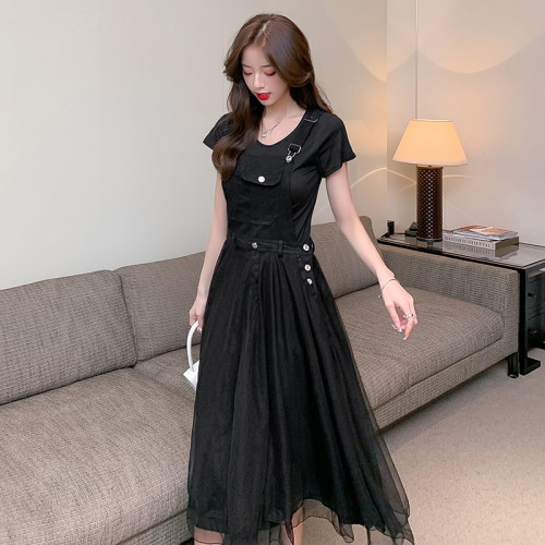 牛仔網紗背帶裙2025年新款減齡顯瘦吊帶連衣裙仙女裙子兩件套裝潮