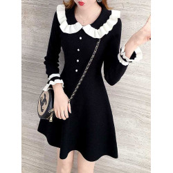 針織連衣裙女2023秋冬新款長袖赫本風小黑裙減齡顯瘦洋氣打底裙子