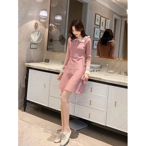 針織連衣裙女2023秋冬新款長袖赫本風小黑裙減齡顯瘦洋氣打底裙子