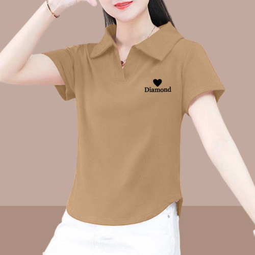 純棉短袖t恤女夏季2025新款修身顯瘦不規則小個子短款polo領上衣