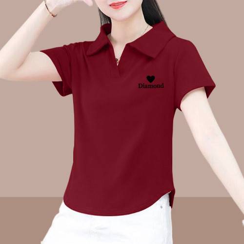 純棉短袖t恤女夏季2025新款修身顯瘦不規則小個子短款polo領上衣