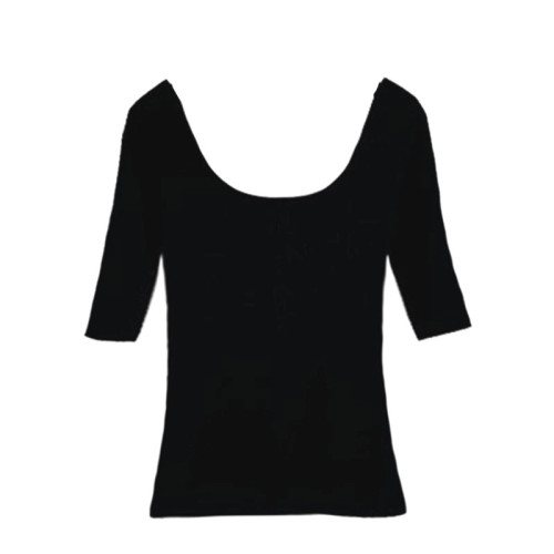 莫代爾五分中袖t恤女雙u低領露背v領大碼瑜珈形體舞蹈練功服上衣