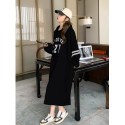 大碼胖mm300斤連帽衛衣長裙女春秋季寬松顯瘦遮肚子慵懶風連衣裙