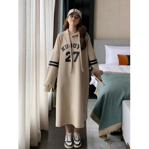 大碼胖mm300斤連帽衛衣長裙女春秋季寬松顯瘦遮肚子慵懶風連衣裙