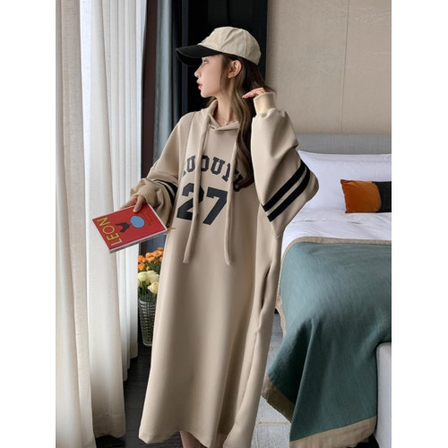 大碼胖mm300斤連帽衛衣長裙女春秋季寬松顯瘦遮肚子慵懶風連衣裙