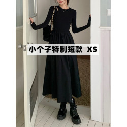 145小矮個子長袖連衣裙女秋150顯高穿搭收腰法式赫本風打底長裙xs
