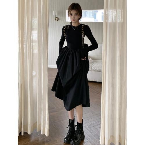 145小矮個子長袖連衣裙女秋150顯高穿搭收腰法式赫本風打底長裙xs