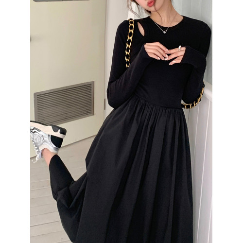 145小矮個子長袖連衣裙女秋150顯高穿搭收腰法式赫本風打底長裙xs