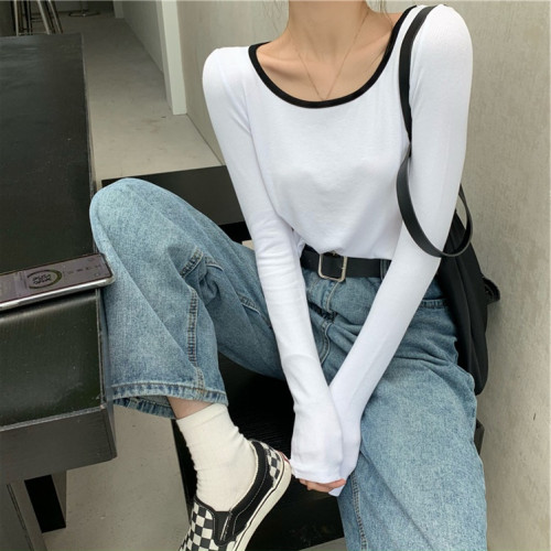 大碼2025新款長袖T恤胖mm內搭打底衫女早秋款顯瘦遮肚上衣藏肉