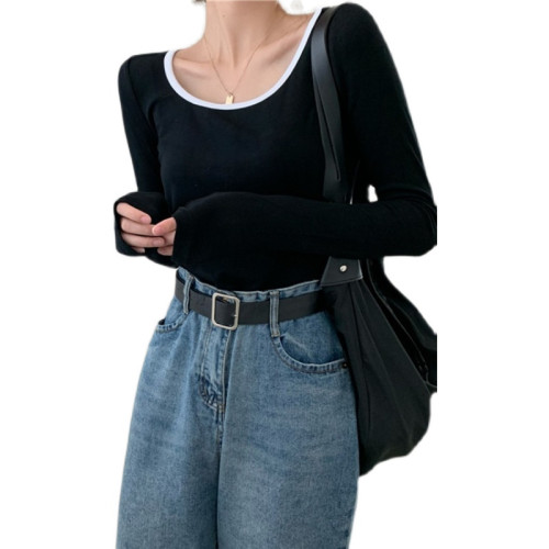 大碼2025新款長袖T恤胖mm內搭打底衫女早秋款顯瘦遮肚上衣藏肉