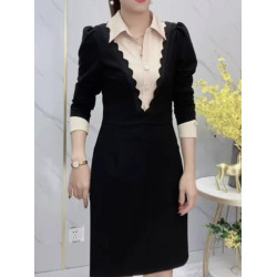 小個子襯衫領連衣裙女2025年秋冬新款洋氣顯瘦收腰拼接中長款裙子