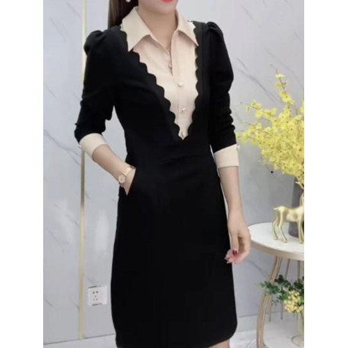 小個子襯衫領連衣裙女2025年秋冬新款洋氣顯瘦收腰拼接中長款裙子