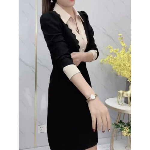 小個子襯衫領連衣裙女2025年秋冬新款洋氣顯瘦收腰拼接中長款裙子