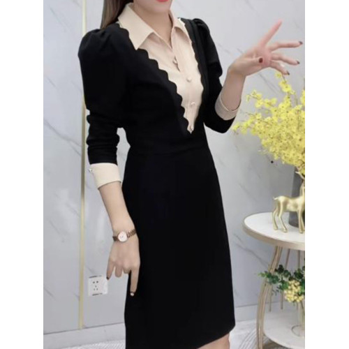 小個子襯衫領連衣裙女2025年秋冬新款洋氣顯瘦收腰拼接中長款裙子