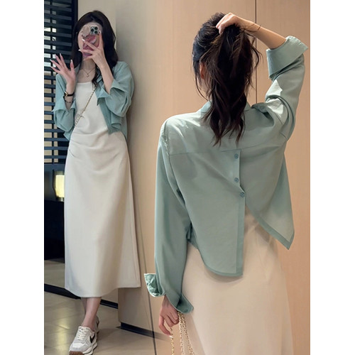 法式吊帶連衣裙子女裝2025新款秋冬季氣質韓系穿搭高級感套裝長裙