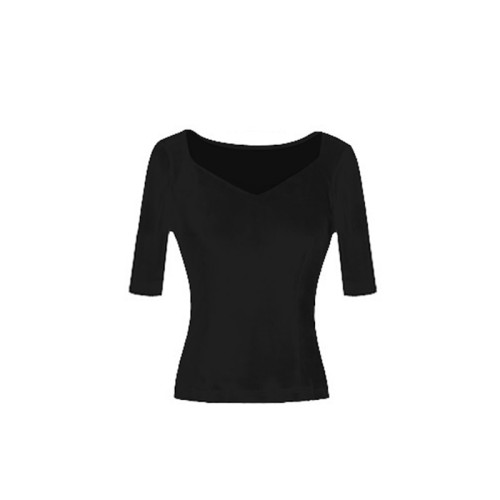 2025夏裝新款v領短袖羅紋針織t恤女修身緊身中袖打底衫上衣女