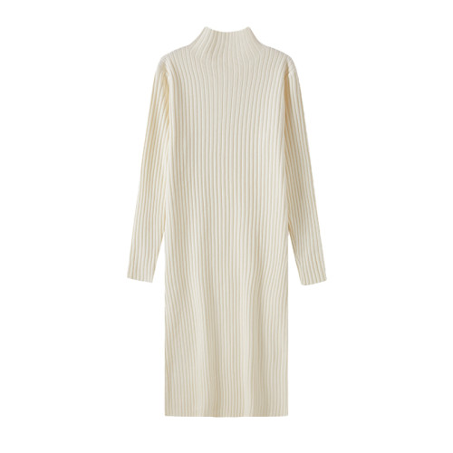 秋冬配大衣毛衣裙女半高領寬松長袖內搭中長款打底過膝針織連衣裙