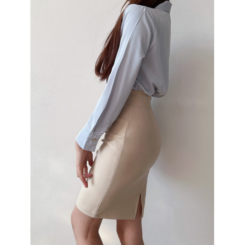 杏色高腰半身裙包臀裙長款2024新款春秋職業緊身後開叉一步裙中裙