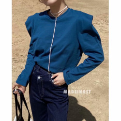 韓版直角肩泡泡袖長袖T恤秋冬新款內搭圓領打底衫寬松顯瘦上衣女