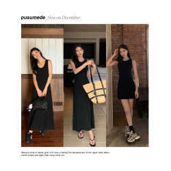 pusumede 黑色針織背心連衣裙女夏高級感氣質修身顯瘦小黑裙短裙