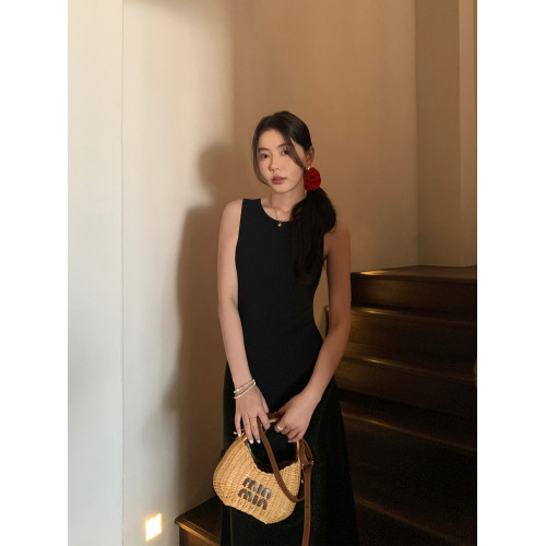 pusumede 黑色針織背心連衣裙女夏高級感氣質修身顯瘦小黑裙短裙