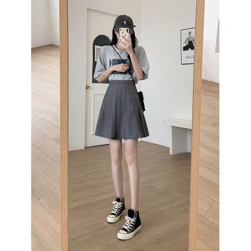 黑色松緊腰西裝百褶裙加長款高個子學院風高腰顯瘦百搭a字半身裙 黑色松緊腰西裝百褶裙加長款高個子學院風高腰顯瘦百搭a字半身裙