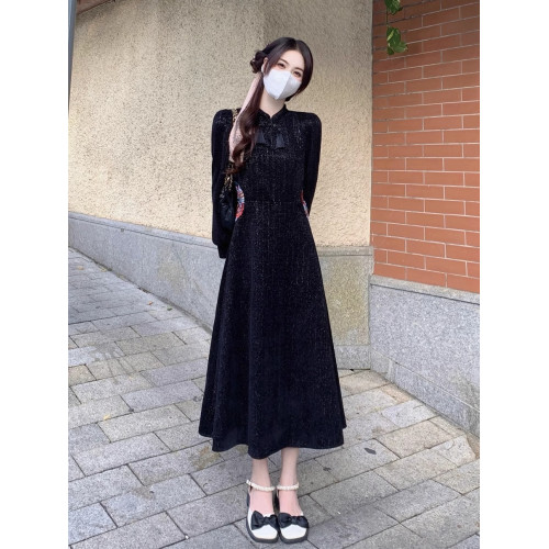 高級感國風盤釦紅色改良旗袍裙大碼胖mm新中式復古收腰顯瘦連衣裙